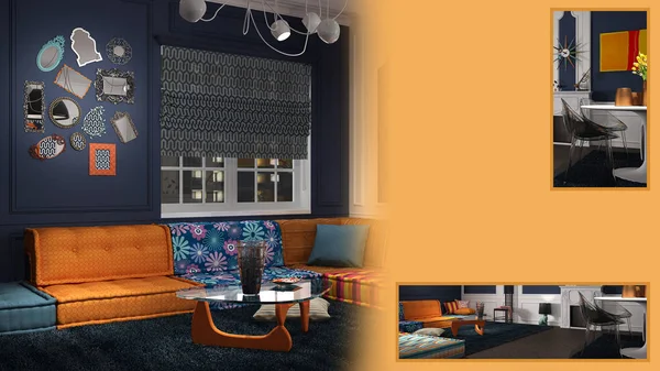 Cozy living room presentation with copy space and details closeup, architect interior designer concept idea, sample text space