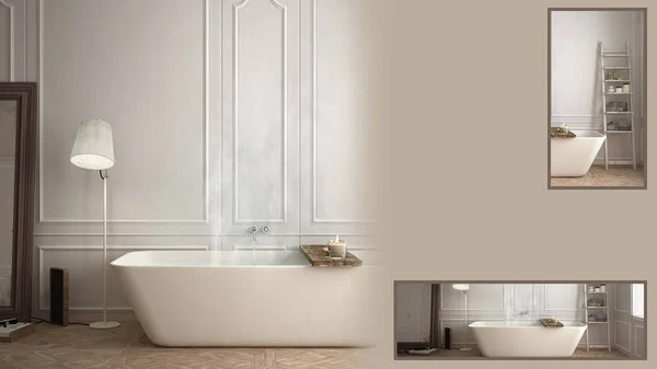 Minimalist bathroom presentation with copy space and details closeup, architect interior designer concept idea, sample text space