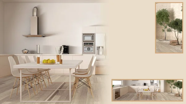 Minimalist kitchen presentation with copy space and details closeup, architect interior designer concept idea, sample text space