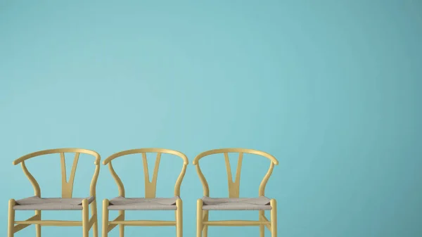 Conceito Designer Arquiteto Minimalista Com Três Cadeiras Pastel Amarelas Clássicas — Fotografia de Stock