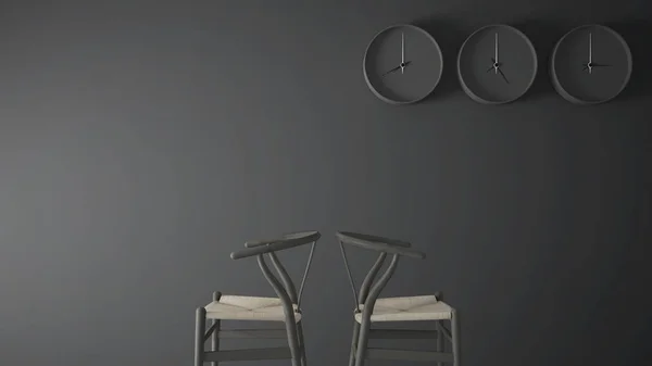 Concept Architecte Minimaliste Salon Attente Avec Chaises Bois Classiques Horloges — Photo