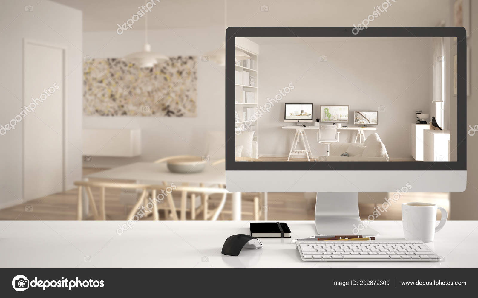Architect House Project Concept Desktop Computer White Work Desk