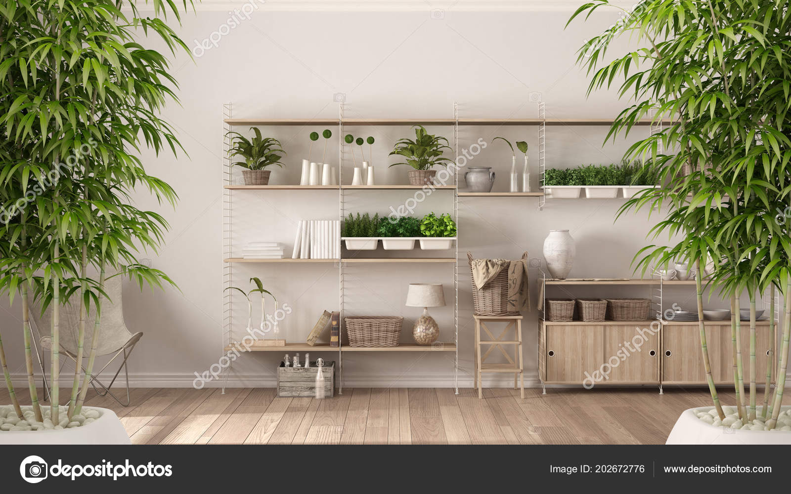 Interieur Ingemaakte Bamboe Plant Natuurlijke Interieur Design Concept ⬇ Stockfoto, rechtenvrije foto door © ArchiVIz #202672776