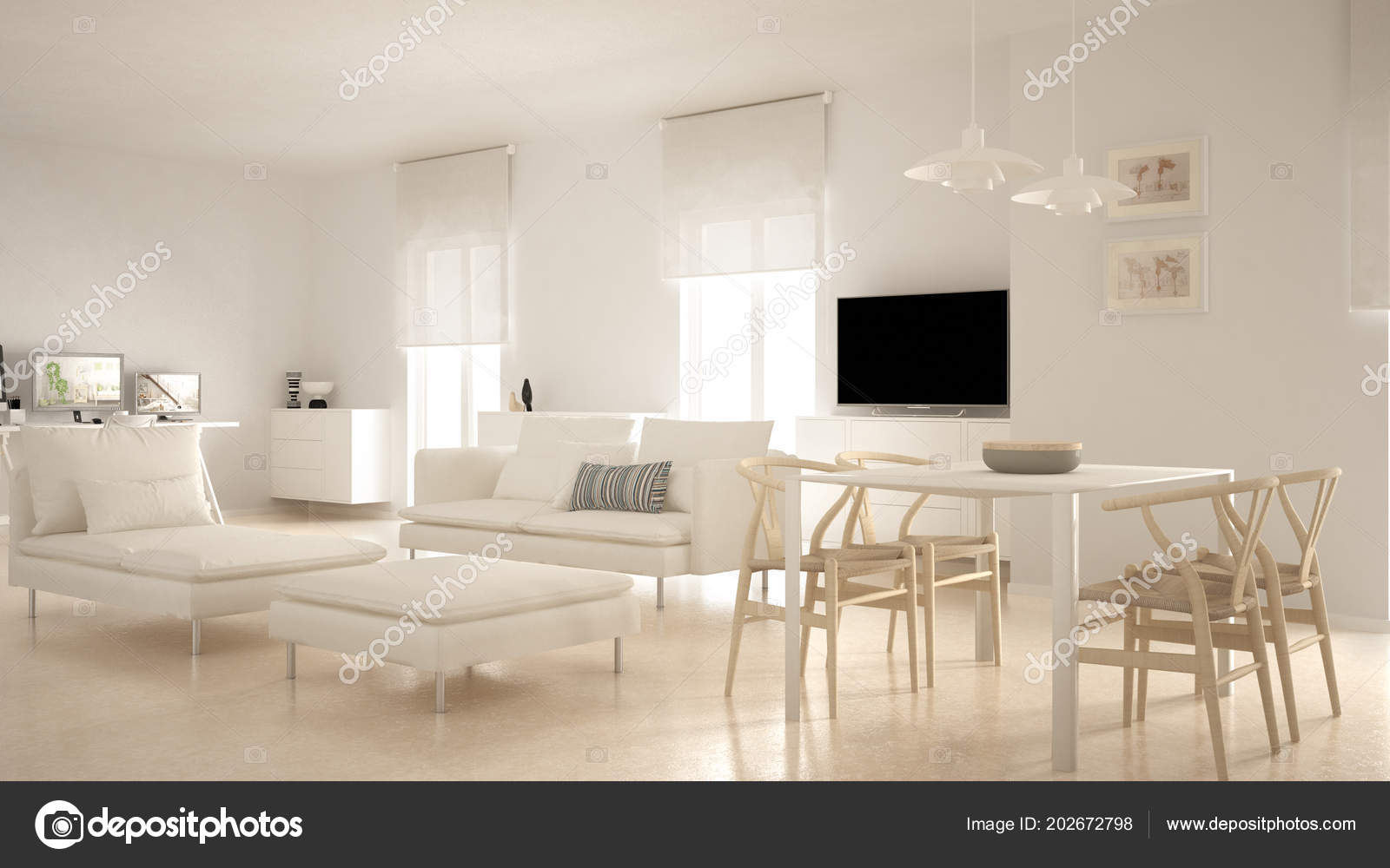 Modern Contemporary Living Room Open Space Dining Table