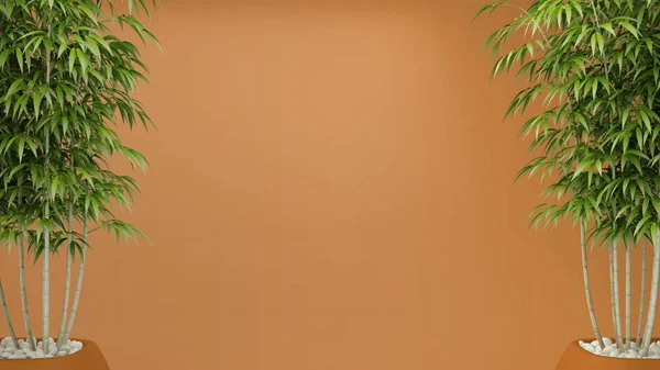Interno Colore Arancione Vuoto Con Bambù Vaso Concetto Interior Design — Foto Stock