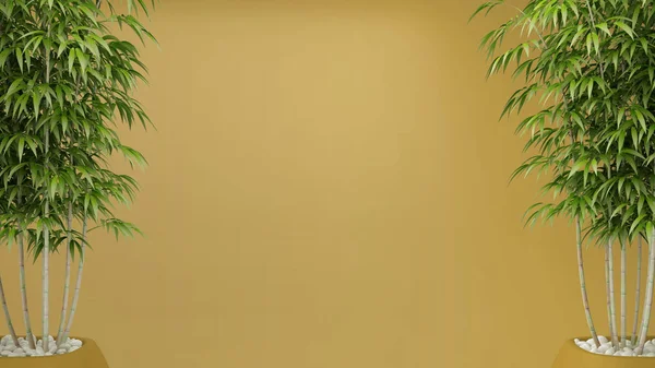 Interno Colore Giallo Vuoto Con Bambù Vaso Concetto Interior Design — Foto Stock