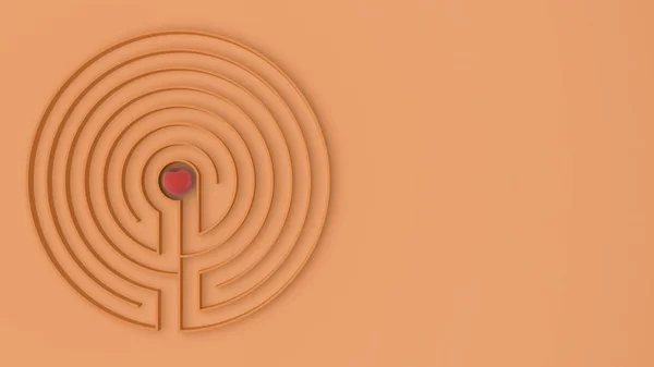 Orange Labyrinth Maze Game Entry Exit Find Path Apple Concept — Stock Photo, Image