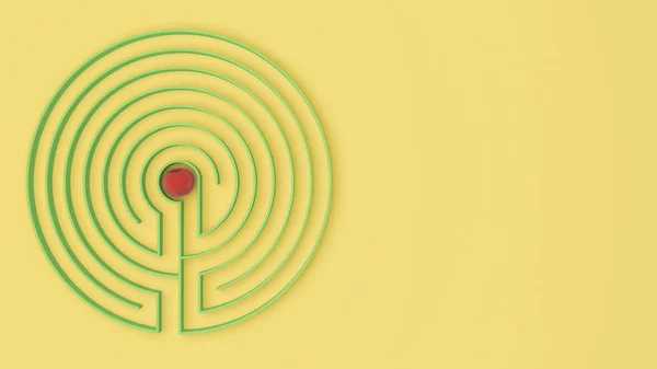 Rodada Labirinto Labirinto Amarelo Verde Jogo Com Entrada Saída Encontrar — Fotografia de Stock