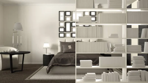 Estantería Primer Plano Estanterías Primer Plano Concepto Diseño Interiores Dormitorio —  Fotos de Stock
