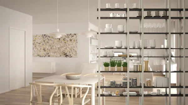 Cucina Soggiorno Scaffalature Sistema Primo Piano Concetto Interior Design Scandinavo — Foto Stock