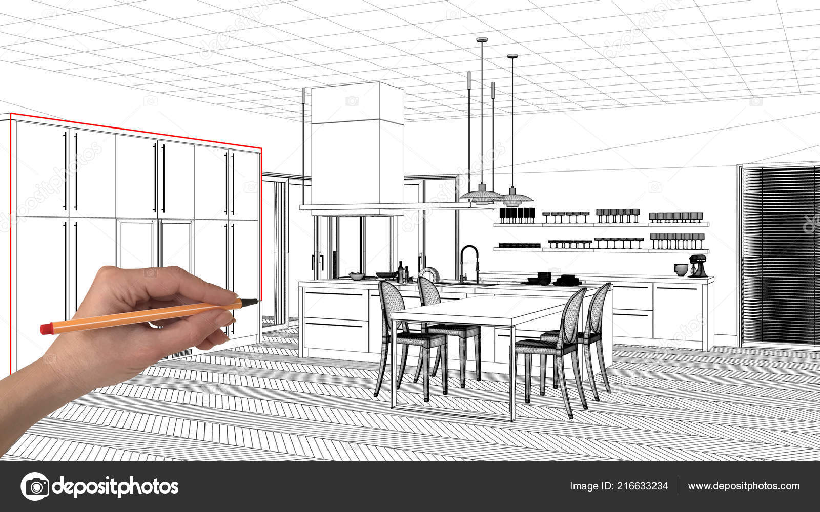 Interior Design Project Concept Hand Drawing Custom