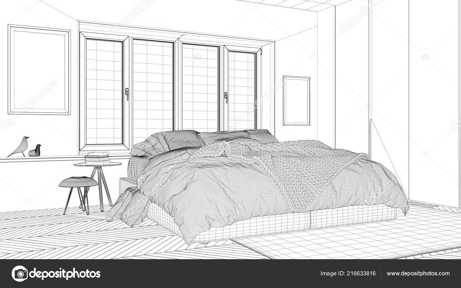Interior Design Project Black White Ink Sketch Architecture