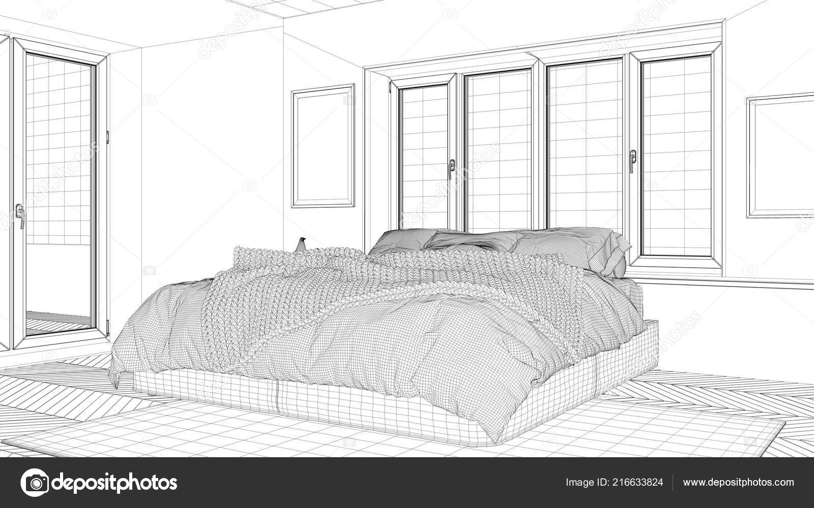 Interior Design Project Black White Ink Sketch Architecture