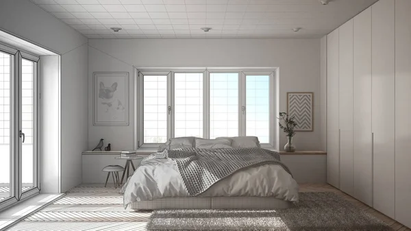 Projet Inachevé Design Intérieur Scandinave Chambre Minimaliste Blanche Verte Avec — Photo