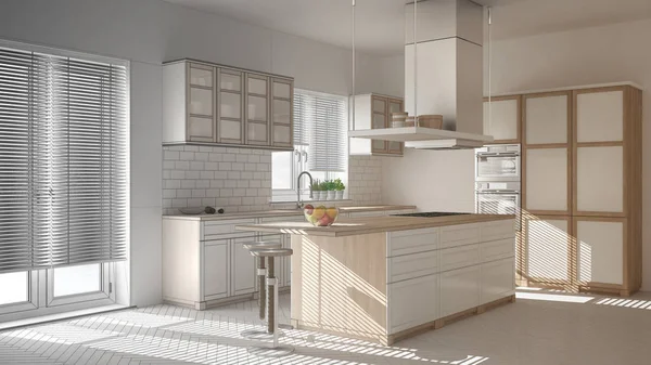 Proyek Yang Belum Selesai Dari Kayu Modern Dan Putih Dapur — Stok Foto