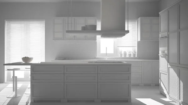 Полный Белый Проект Проекта Дизайн Интерьера Современная Деревянная Белая Кухня — стоковое фото