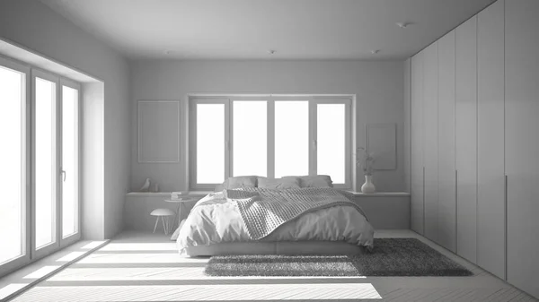 Projet Total Blanc Scandinave Chambre Minimaliste Blanche Verte Avec Fenêtre — Photo