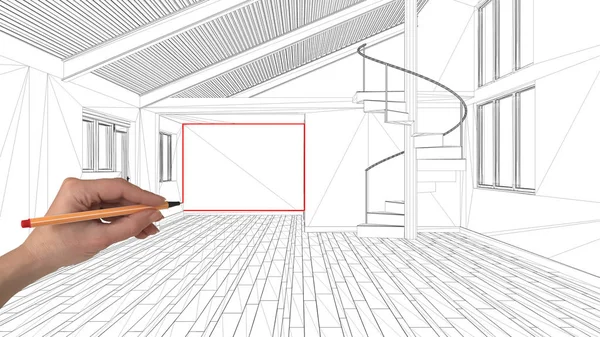 Εσωτερικό Σχέδιο Σχεδίου Έννοια Χέρι Σχέδιο Αρχιτεκτονική Συνήθειας Μαύρο Και — Φωτογραφία Αρχείου