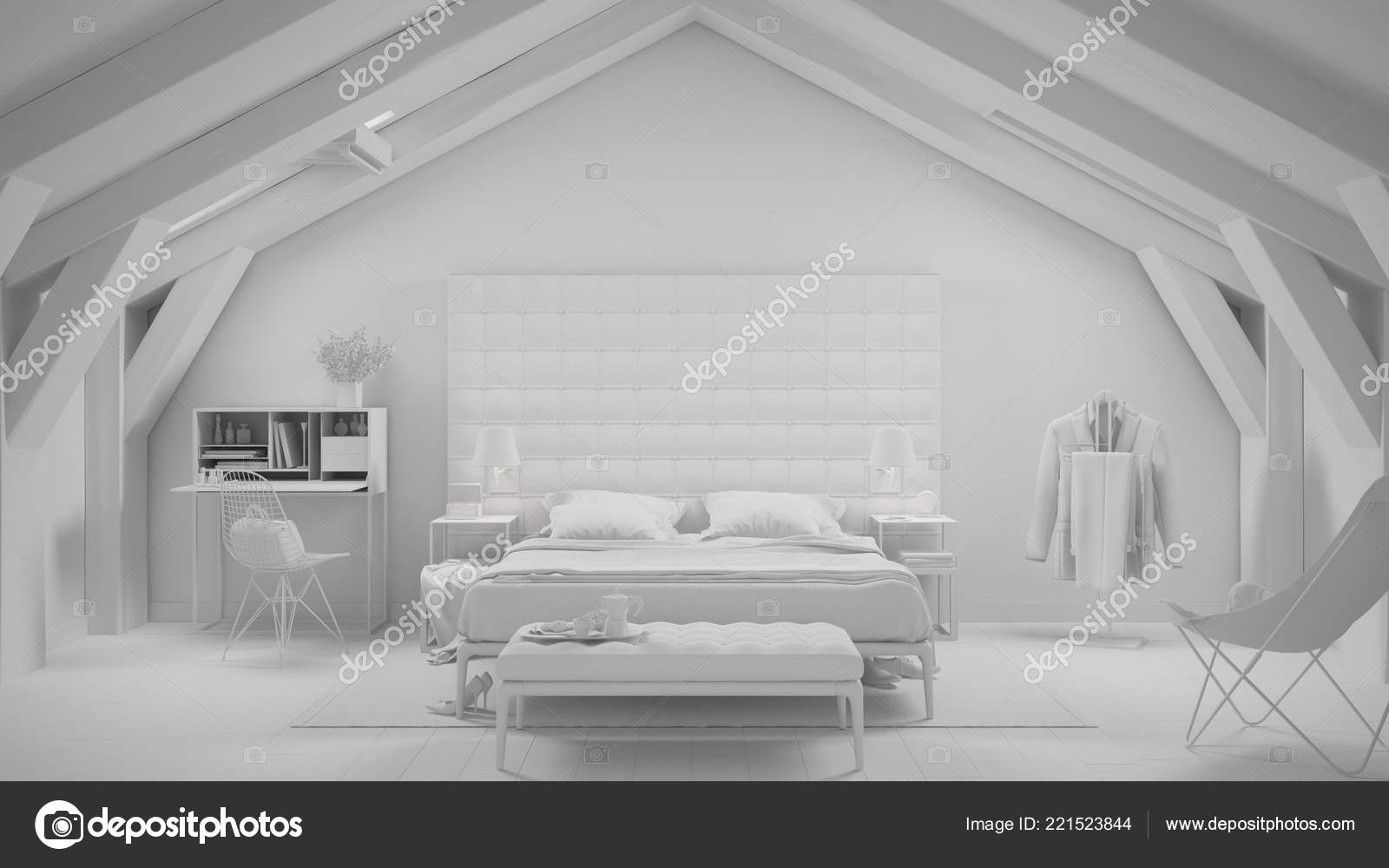 Total Projet Blanc Chambre Gris Contemporain Grenier Luxe