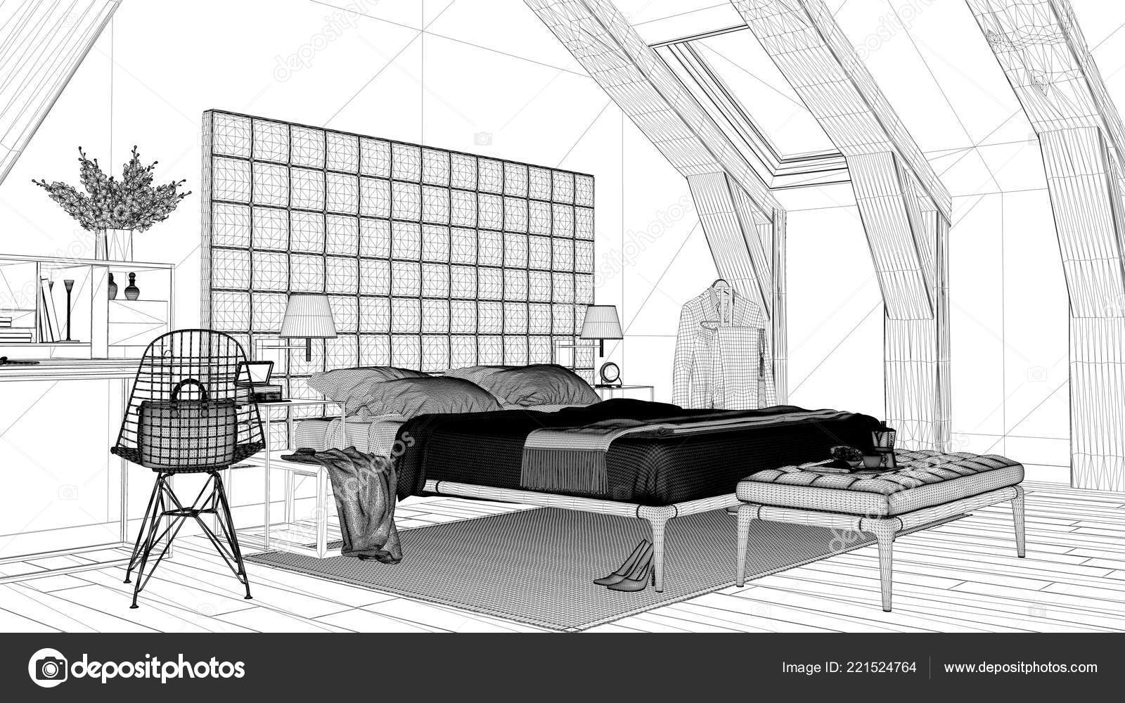 Interior Design Project Black White Ink Sketch Architecture