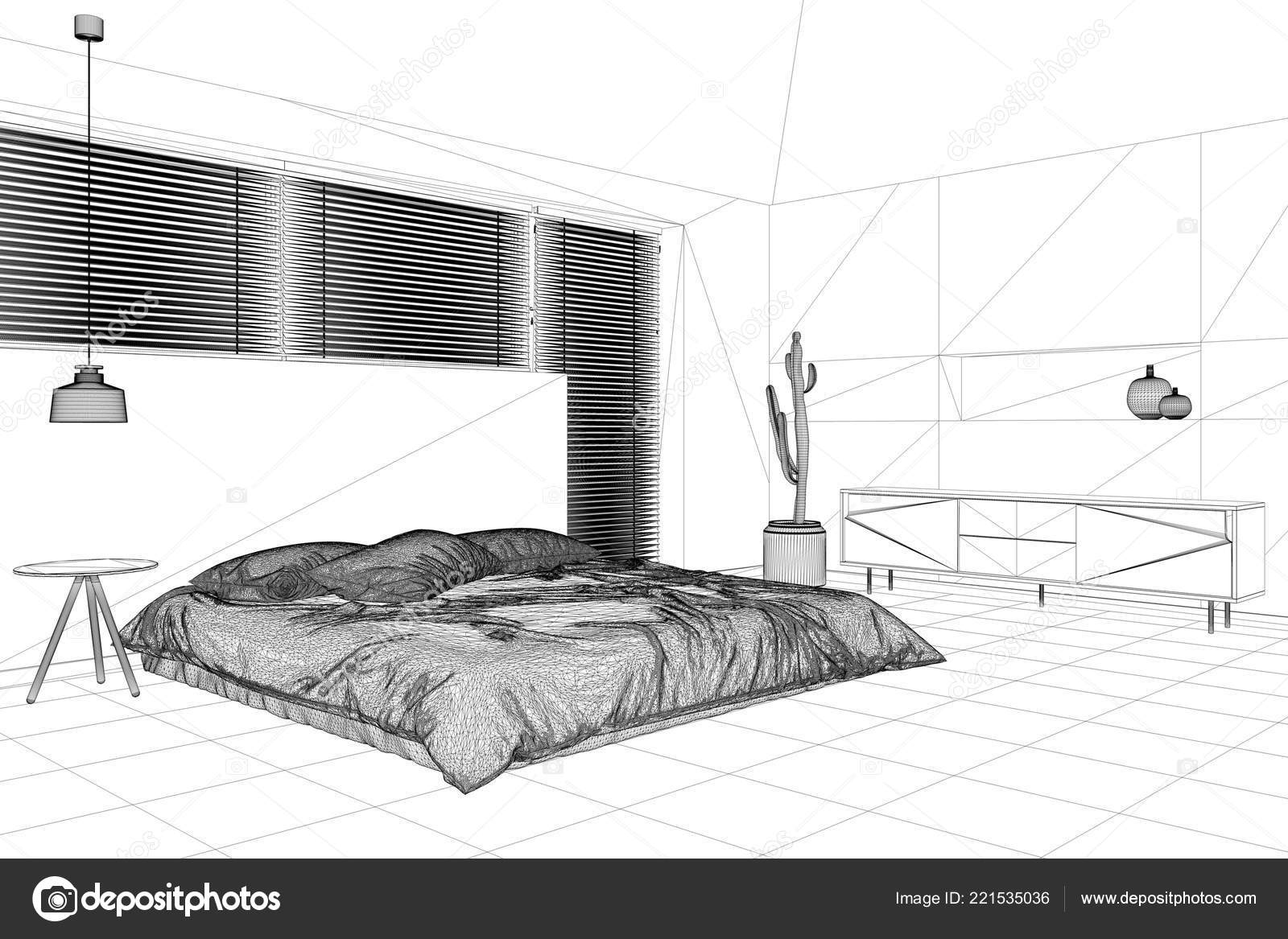 Interior Design Project Black White Ink Sketch Architecture
