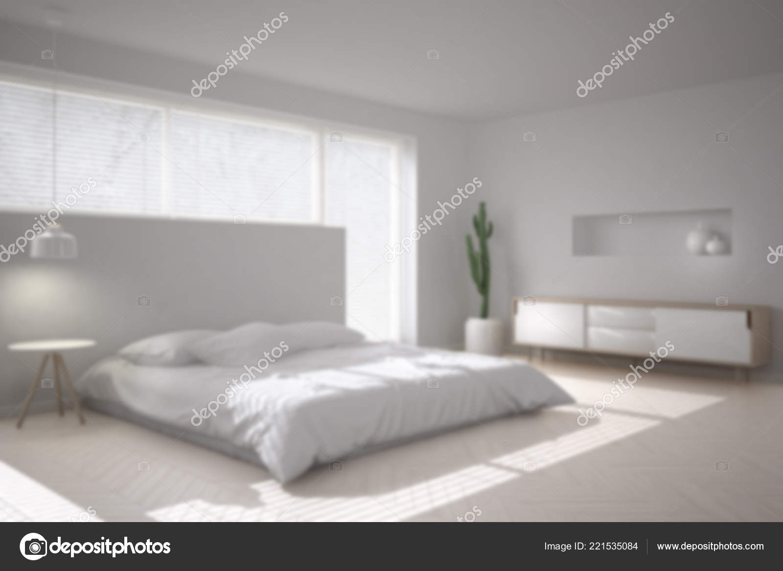 Blur Background Interior Design White Minimalist Bedroom Big