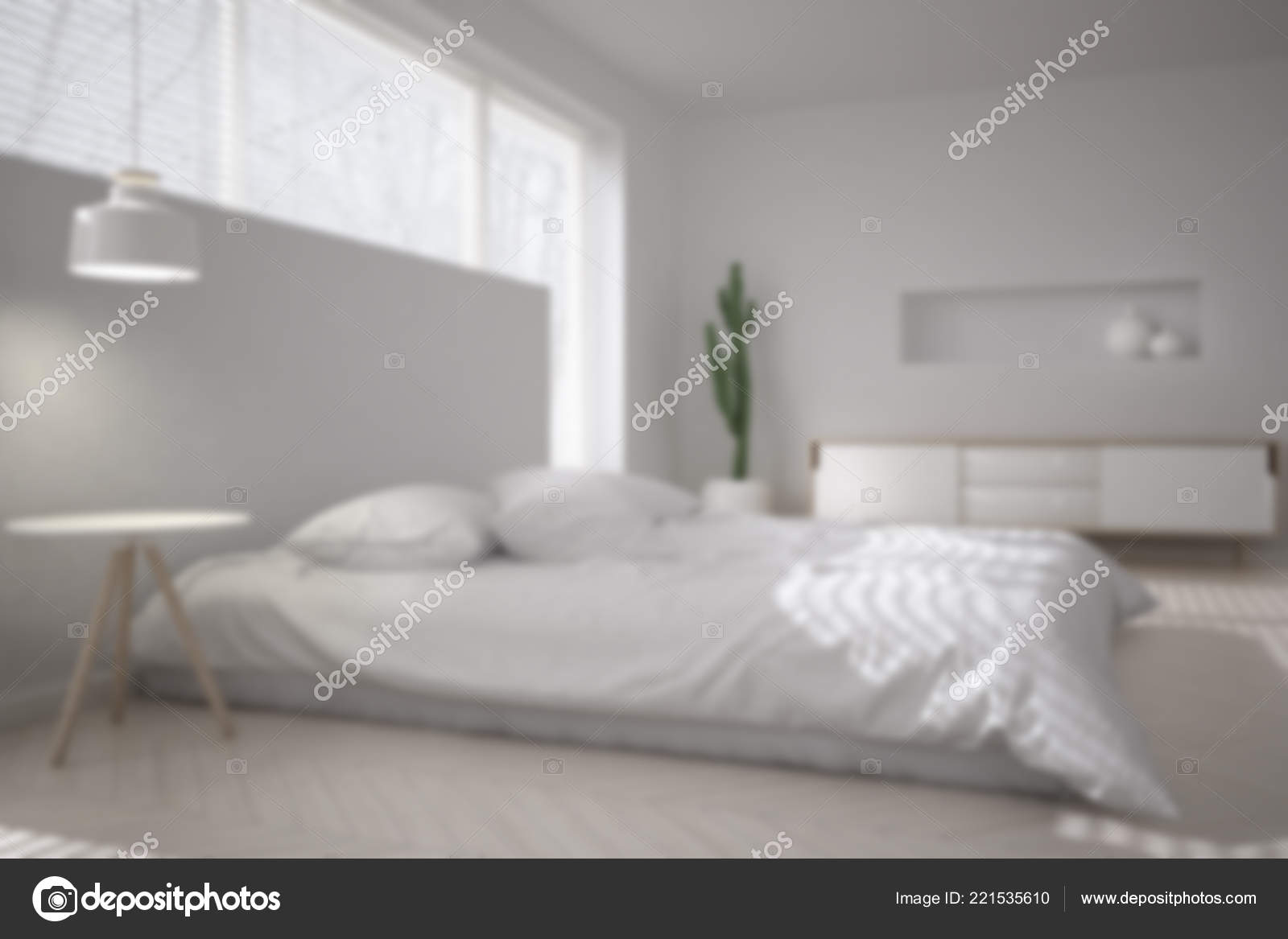 Blur Background Interior Design White Minimalist Bedroom Big