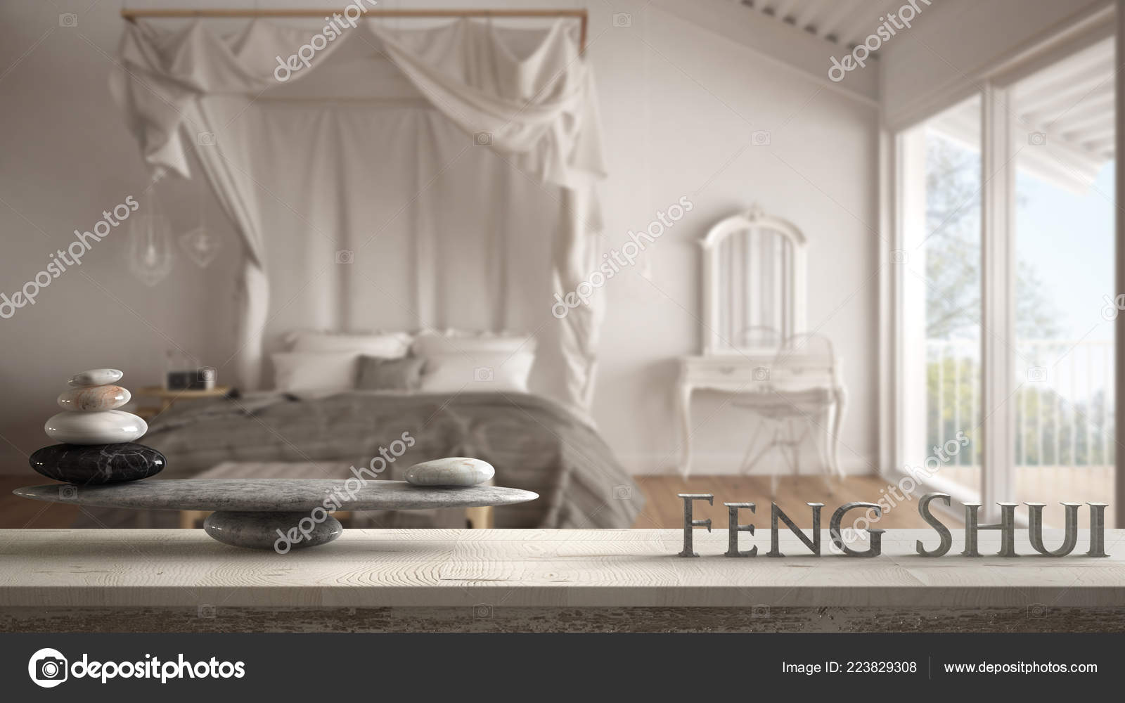 Wooden Vintage Table Shelf Stone Balance Letters Making Word