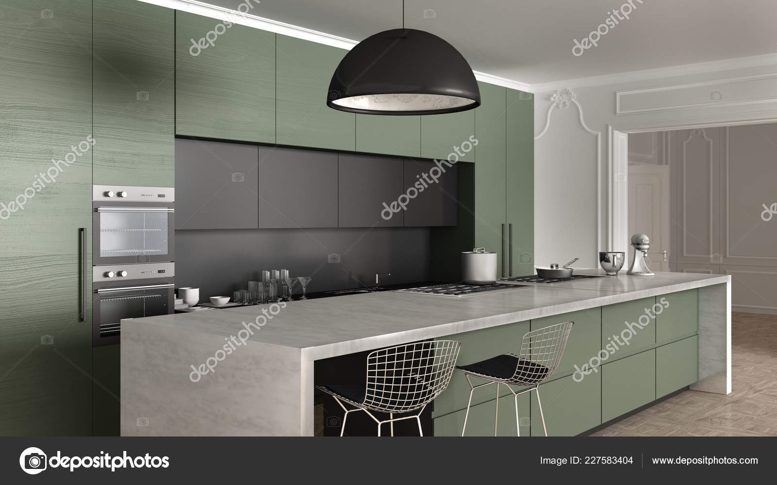 Dark Gray Wooden Modern Minimal Kitchen Island Appliances