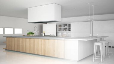 Tamamlanmamış proje minimalist profesyonel modern ahşap mutfak aksesuarları, çağdaş iç tasarım