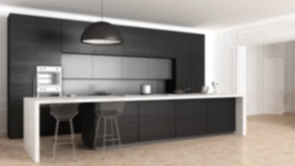 Diseño Interior Fondo Desenfoque Cocina Moderna Apartamento Clásico Armarios Isla —  Fotos de Stock