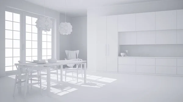 Progetto Total White Cucina Classica Bianca Con Dettagli Legno Beige — Foto Stock