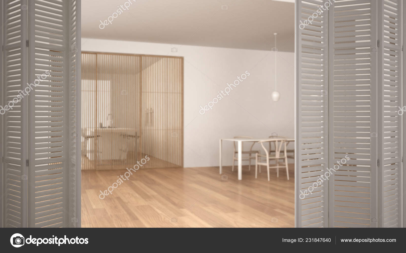 White Folding Door Opening Minimalist White Wooden Living Room