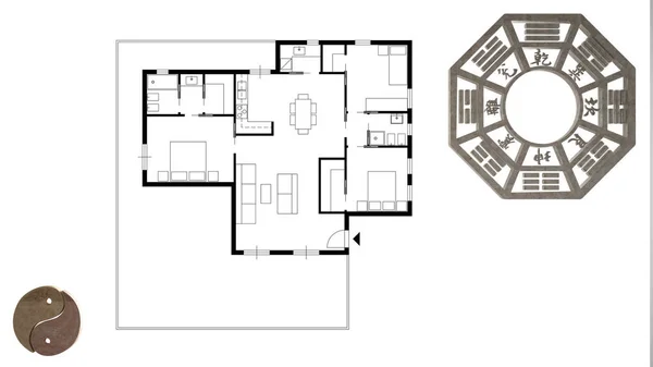 Interieur Project Met Feng Shui Advies Huis Appartement Platte Plan — Stockfoto
