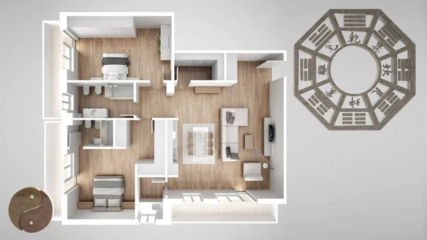 Interieur Project Met Feng Shui Advies Huis Appartement Platte Plan — Stockfoto