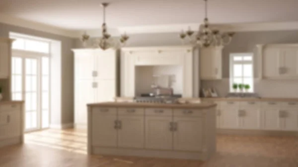 Blur Fundo Design Interiores Cozinha Clássica Luxo Vintage Ilha Com — Fotografia de Stock