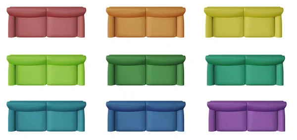 Set Sofás Modernos Monocromáticos Coloreados Aislados Sobre Fondo Blanco Arriba —  Fotos de Stock