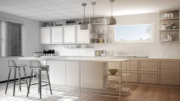 Arquitecto Concepto Diseñador Interiores Proyecto Inacabado Que Convierte Real Cocina — Foto de Stock
