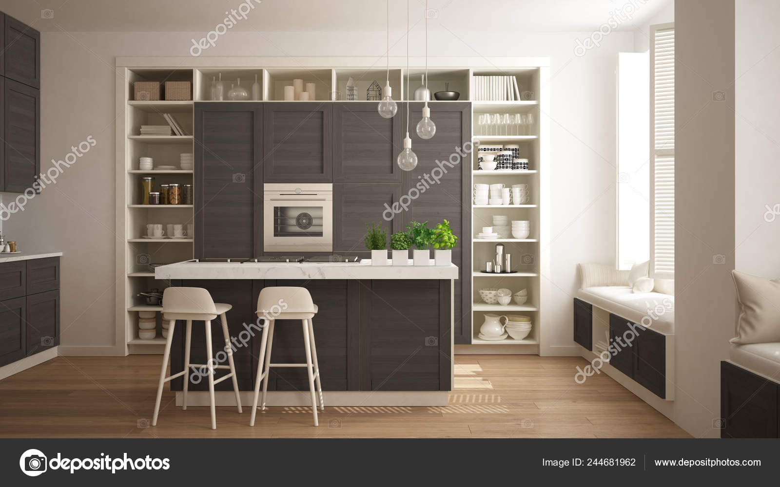 Modern White Kitchen Dark Wooden Details Contemporary Luxury