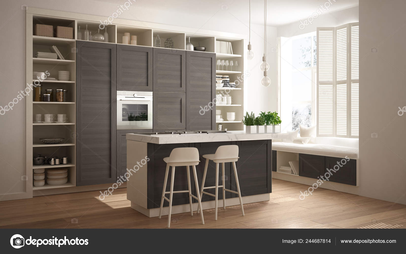 Modern White Kitchen Dark Wooden Details Contemporary Luxury