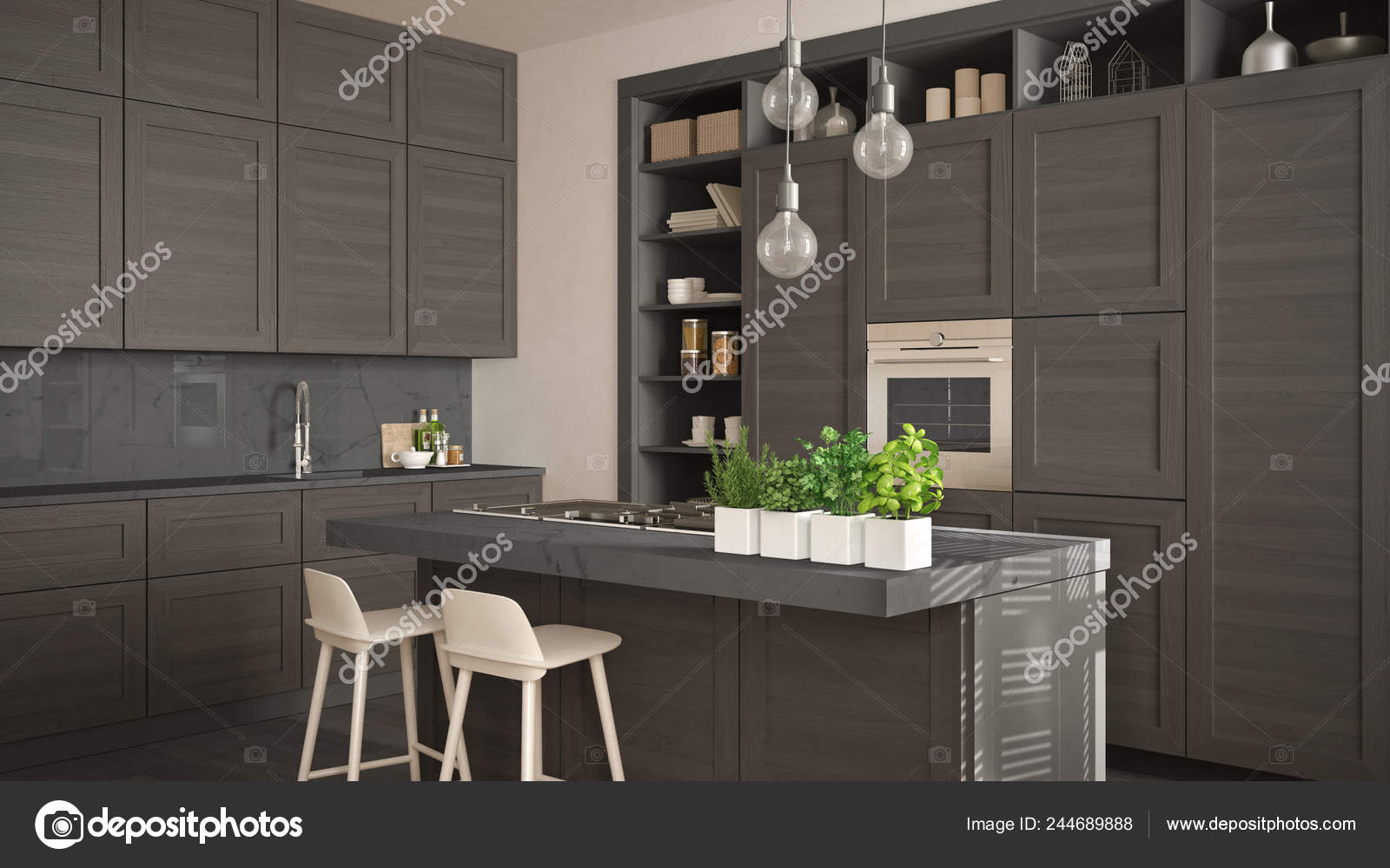 Modern Gray Kitchen Dark Wooden Details Contemporary Luxury