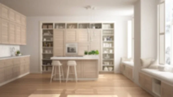 Blur Fundo Design Interiores Cozinha Com Detalhes Madeira Apartamento Contemporâneo — Fotografia de Stock