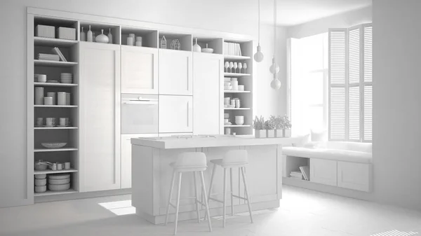 Total Proyek Putih Draft Yang Belum Selesai Dari Dapur Modern — Stok Foto