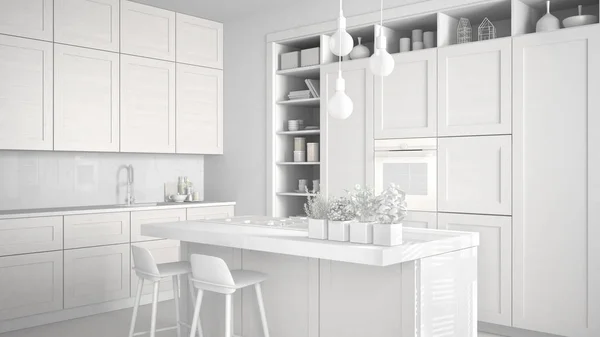 Proyecto Blanco Total Proyecto Inacabado Cocina Moderna Apartamento Lujo Contemporáneo — Foto de Stock