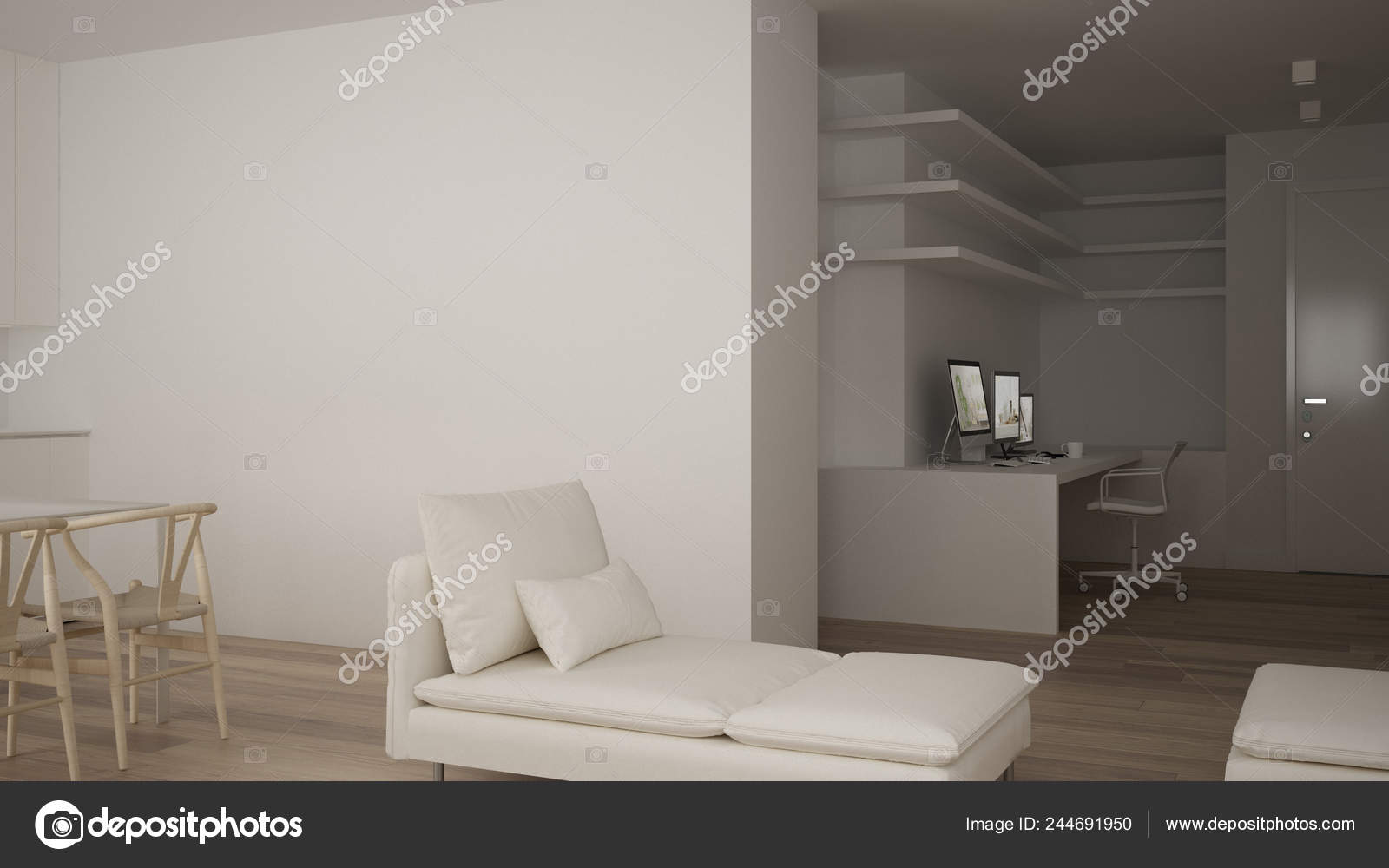 Small Apartment Parquet Floor Home Workplace Corner Desk White