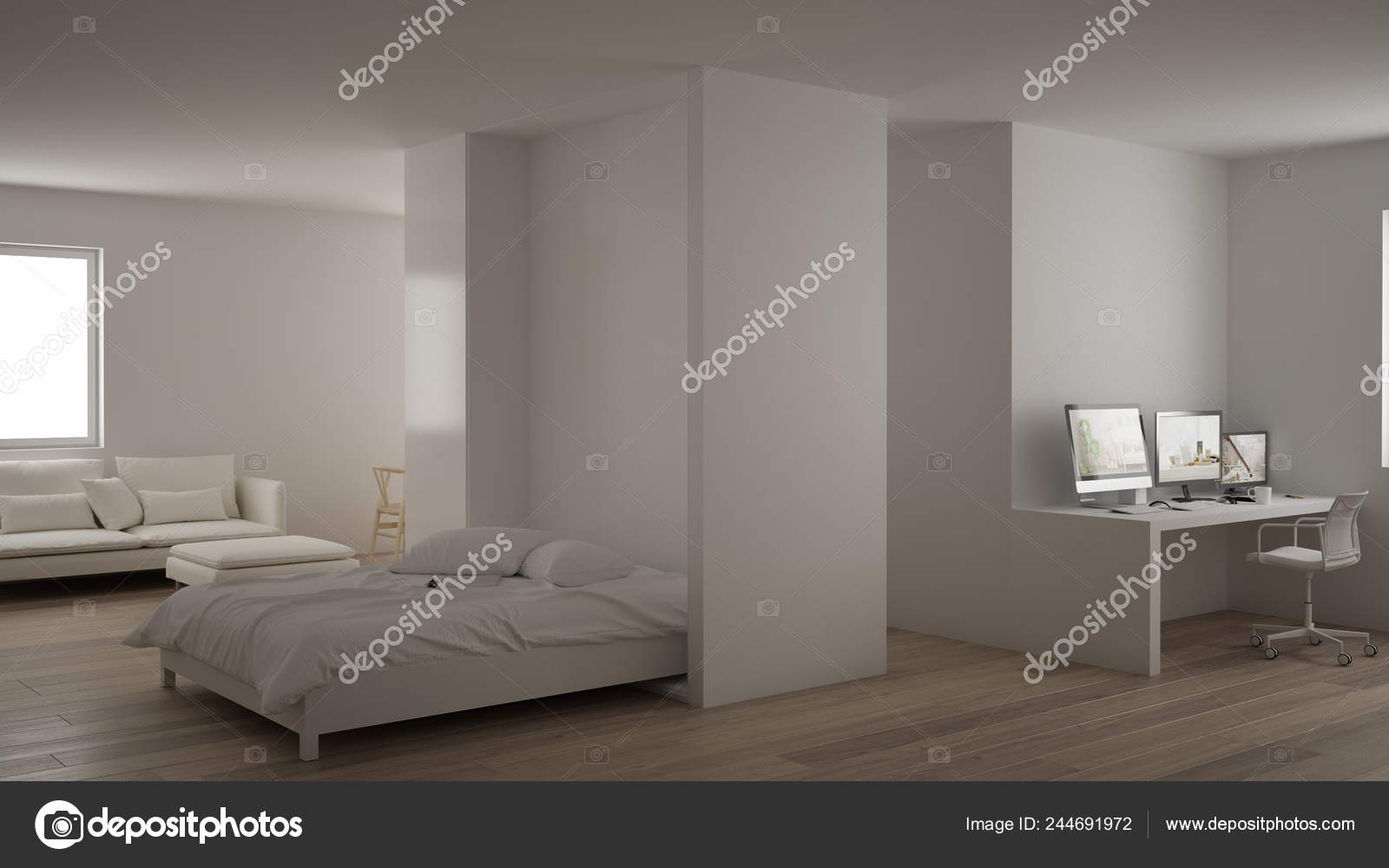 Small Apartment Parquet Floor Home Workplace Corner Desk White
