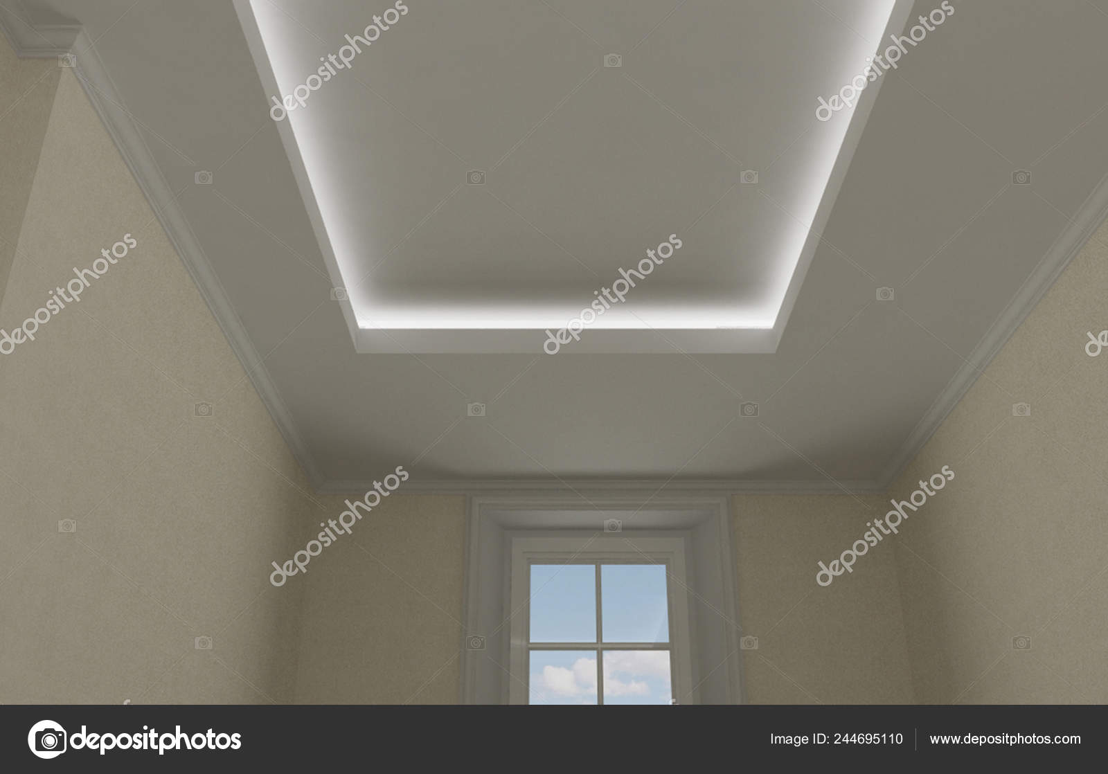Ceiling Close Classic Interior Vintage Room Stucco Moldings Beige Wallpaper Stock Photo By C Archiviz