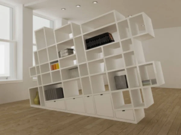 Blur Interior Design Concept Idea Modern Minimalist White Bookshelf Geometric — Stock Photo, Image