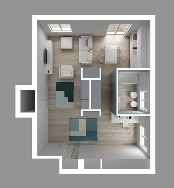 Appartement Une Pièce Vue Dessus Plat Meubles Décors Plan Design — Photo