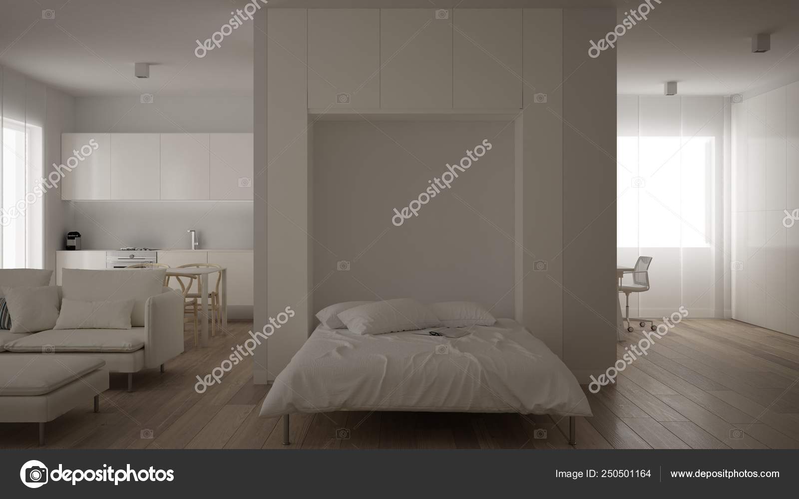 Small Apartment One Room With Parquet Floor Home Workplace